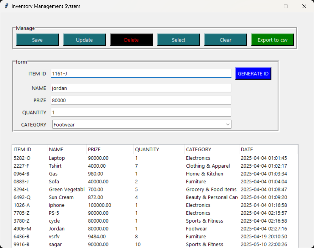 Inventory Management System screenshot